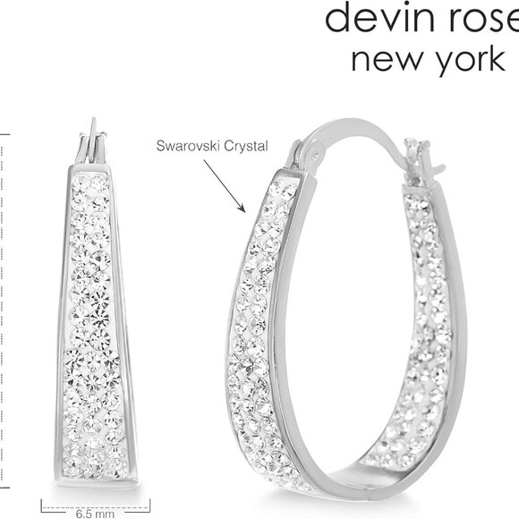 Oval Inside Outside Hoop Earrings for Women Faceted Sparkle Crystals - Picture 3 of 7